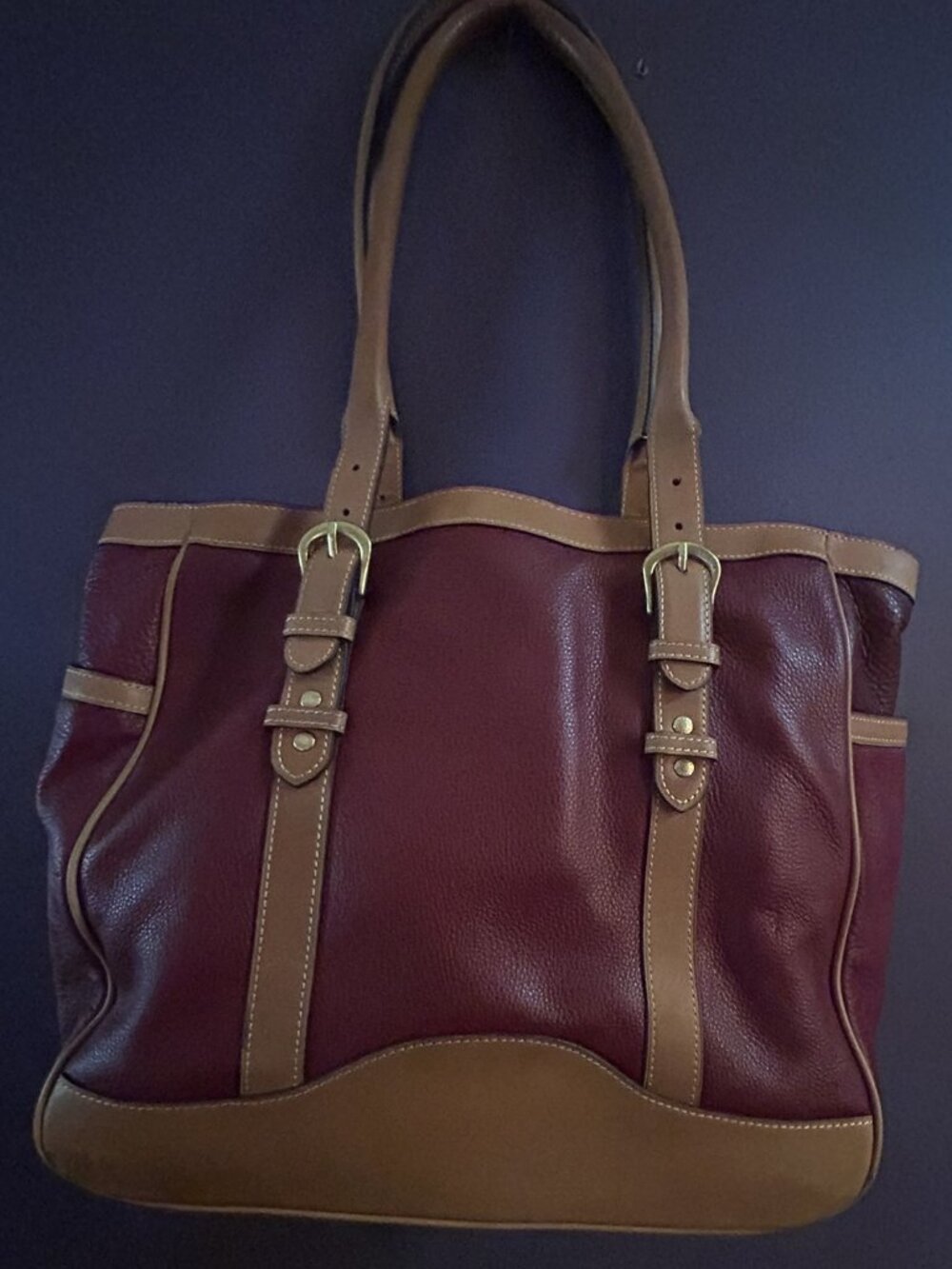 Vintage Ghurka Burgundy Leather D-Ring Shoulder Tote Bag